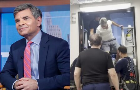 George Stephanopoulos stuck in an elevator on ABC's 'Good Morning America,' July 2025.