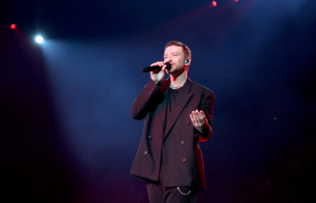 Justin Timberlake performs on stage during the 'Forget Tomorrow' World Tour at Barclays Center on October 07, 2024 in New York City