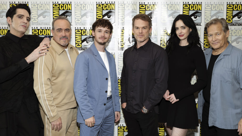 SAN DIEGO, CALIFORNIA - JULY 25: (L-R) David Dastmalchian, David Zayas, Jack Alcott, Michael C. Hall, Krysten Ritter and James Remar attend Showtime's 'Dexter: Resurrection' Press Line during 2025 Comic-Con International: San Diego at Hilton Bayfront on July 25, 2025 in San Diego, California. (Photo by Matt Winkelmeyer/Getty Images)