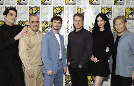 SAN DIEGO, CALIFORNIA - JULY 25: (L-R) David Dastmalchian, David Zayas, Jack Alcott, Michael C. Hall, Krysten Ritter and James Remar attend Showtime's 