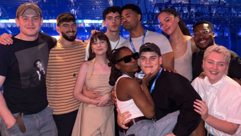 Kit Connor, Joe Locke, Yasmin Finney, Tobie Donovan, Jenny Walser, Corinna Brown, Kizzy Edgell, Nima Taleghani, Fisayo Akinade, and Darragh Hand in Heartstopper Forever pose as a cast on Instagram