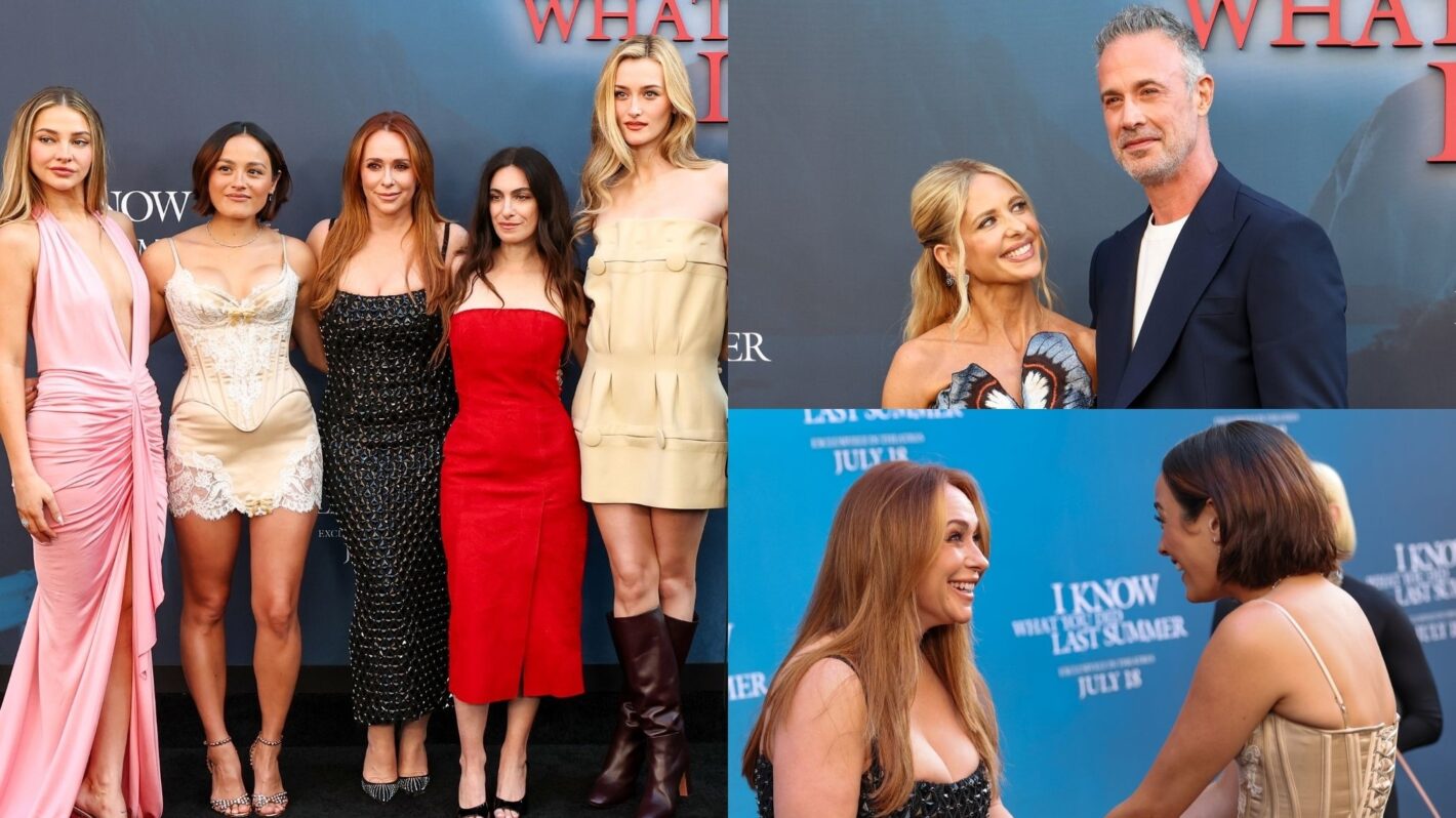 Madelyn Cline, Chase Sui Wonders, Jennifer Love Hewitt, Jennifer Kaytin Robinson, Sarah Pidgeon, Sarah Michelle Gellar, and Freddie Prinze Jr. at the Los Angeles premiere of 'I Know What You Did Last Summer,' July 2025
