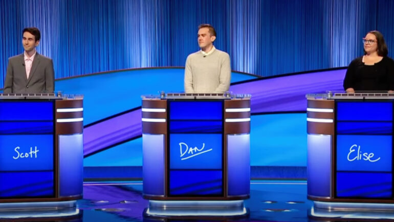 Scott Riccardi, Dan Puma, and Elise Canup on 'Jeopardy!'