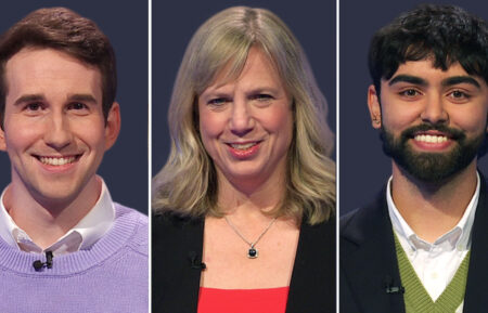 Scott Riccardi, Sarah Milligan, and Rahul Kak on 'Jeopardy!'