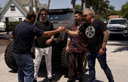 Joe & Jerry Jr. deliver the custom truck to Guy and Hunter Fieri in Truck Dynasty