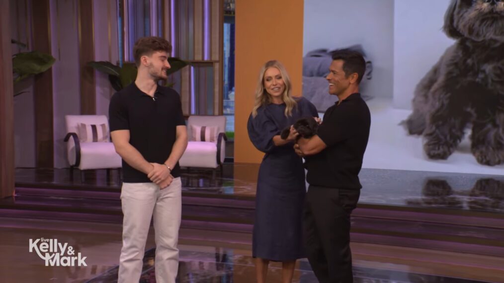 Logan Rago, Kelly Ripa, and Mark Consuelos on 'Live With Kelly & Mark,' July 21, 2025.
