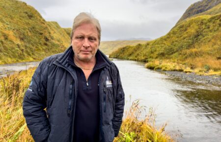 Northwestern Captain Sig Hansen posing on Adak Island