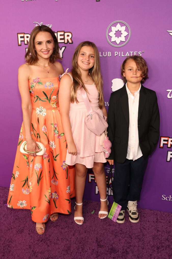 Rachael Leigh Cook and kids Charlotte and Theodore attend the Hollywood premiere of 'Freakier Friday,' July 22, 2025.