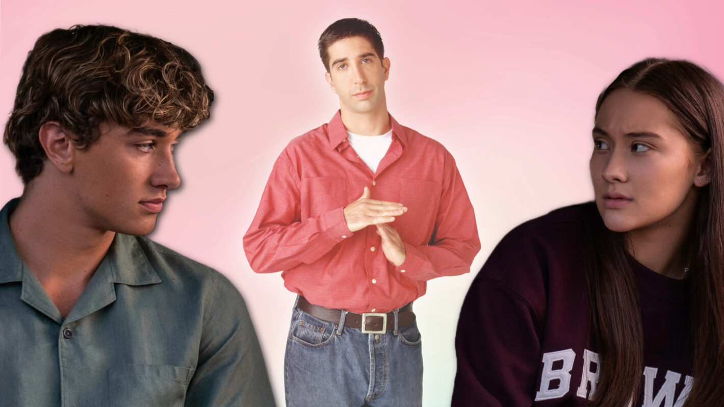 David Schwimmer as Ross in Friends, Gavin Casalegno and Lola Tung as Jeremiah and Belly in The Summer I Turned Pretty