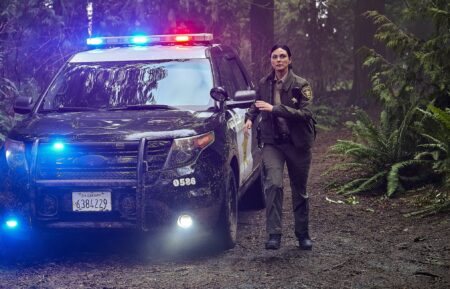SHERIFF COUNTRY (Fridays, 8:00-9:00 PM) stars Morena Baccarin as straight-shooting sheriff Mickey Fox, the stepsister of Cal Fire’s division chief Sharon Leone (Diane Farr of FIRE COUNTRY), who investigates criminal activity as she patrols the streets of small-town Edgewater while contending with her ex-con father, Wes (W. Earl Brown), who is an off-the-grid marijuana grower, and a mysterious incident involving her wayward daughter. SHERIFF COUNTRY is an expansion of the universe of the hit drama series FIRE COUNTRY. Pictured: Morena Baccarin as Sheriff Mickey Fox on the CBS original series FIRE COUNTRY. Photo: Hugh Tull/CBS ©2025 CBS Broadcasting, Inc. All Rights Reserved.