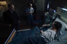 Martin Freeman as John Watson, Toby Jones as Culverton Smith, and Benedict Cumberbatch as Sherlock Holmes in 'Sherlock' - 'The Lying Detective'
