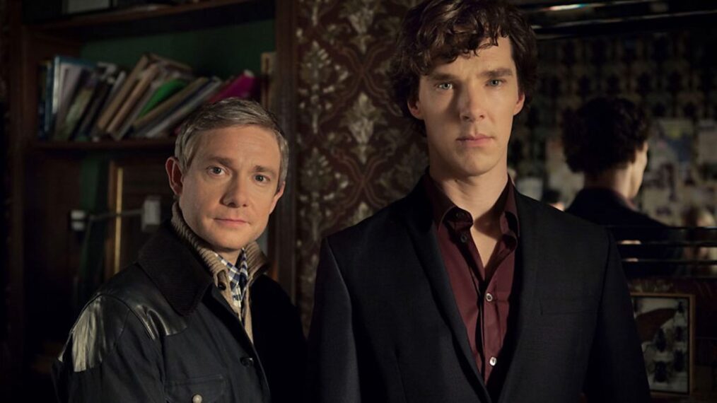 Martin Freeman as John Watson and Benedict Cumberbatch as Sherlock Holmes in Series 3 of 'Sherlock'