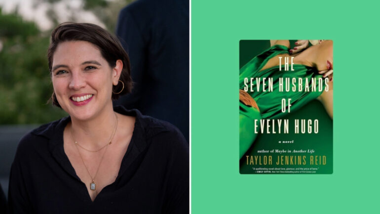 Taylor Jenkins Reid with her novel The Seven Husbands of Evelyn Hugo