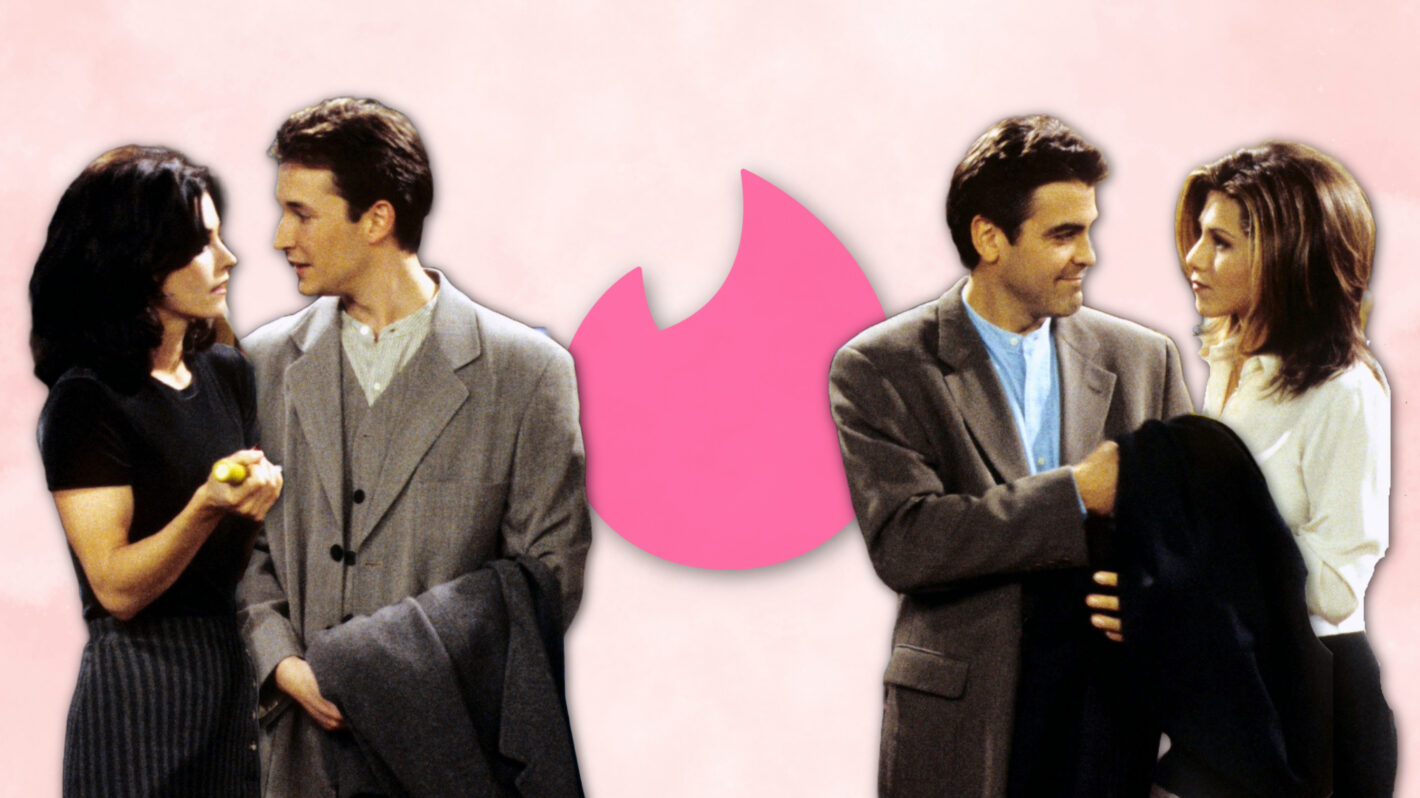 Courtney Cox, Jennifer Aniston, George Clooney, and Noah Wylie on Friends - Tinder Double Date