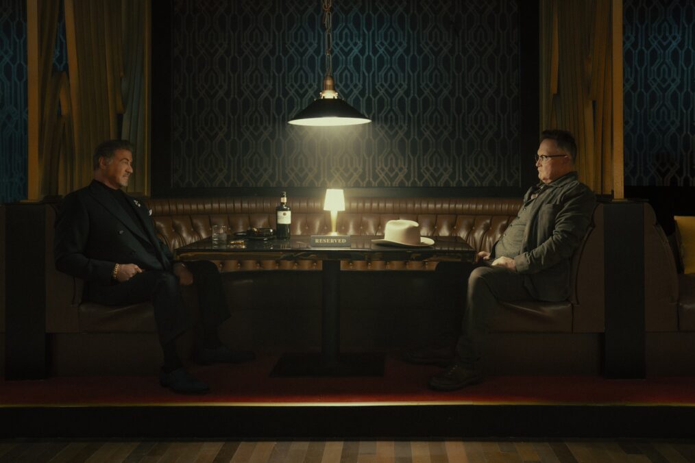 Sylvester Stallone as Dwight Manfredi and Robert Patrick as Dunmire in the Paramount+ original series TULSA KING. Photo Credit: Brian Douglas/Paramount+. ©2025 Viacom International Inc. All Rights Reserved.