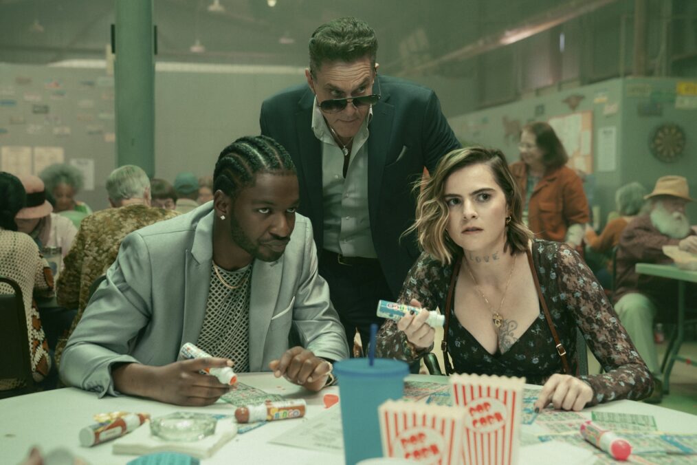 Jay Will as Tyson, Chris Caldovino as Goodie and McKenna Quigley Harrington as Grace in the Paramount+ original series TULSA KING. Photo Credit: Brian Douglas/Paramount+. ©2025 Viacom International Inc. All Rights Reserved.
