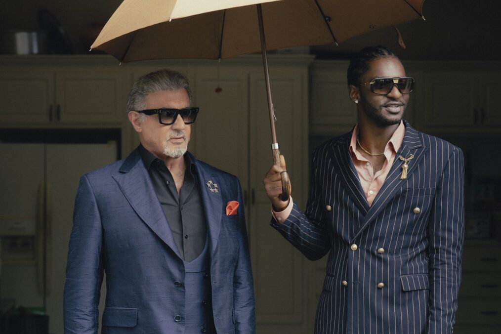 Sylvester Stallone as Dwight Manfredi and Jay Will as Tyson in the Paramount+ original series TULSA KING. Photo Credit: Brian Douglas/Paramount+. ©2025 Viacom International Inc. All Rights Reserved.