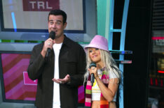 Carson Daly and Christina Aguilera during 'Spankin' New Music Week' on TRL