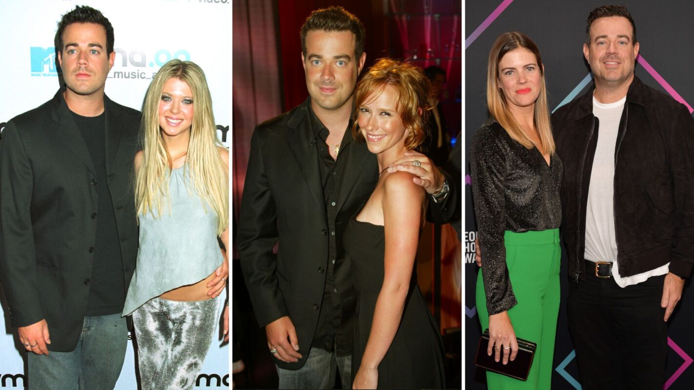 MTV VJ Carson Daly and his girlfriend, actress Tara Reid, pose for photographers September 7, 2000 at the 2000 MTV Video Music Awards, Carson Daly and actress Jennifer Love-Hewitt mingle backstage during MTV's 
