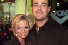 Carson Daly and Jaime Pressly backstage during MTV's New Years Eve 2002 party