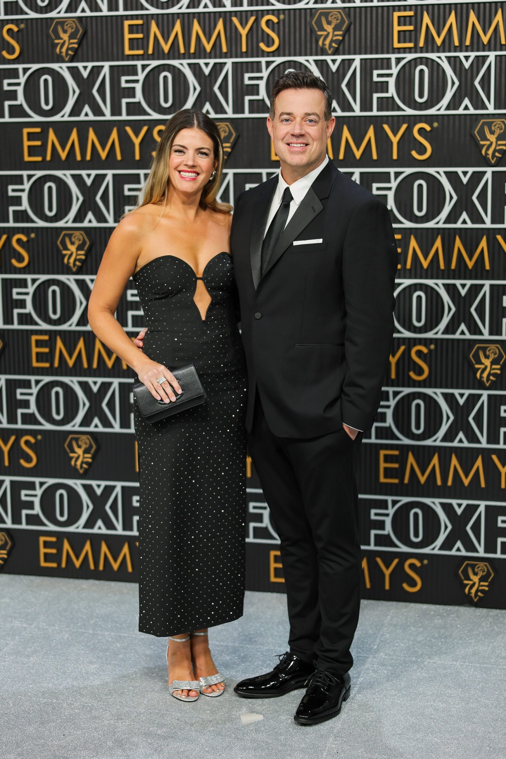 Siri Pinter and Carson Daly attend the 75th Primetime Emmy Awards at Peacock Theater on January 15, 2024