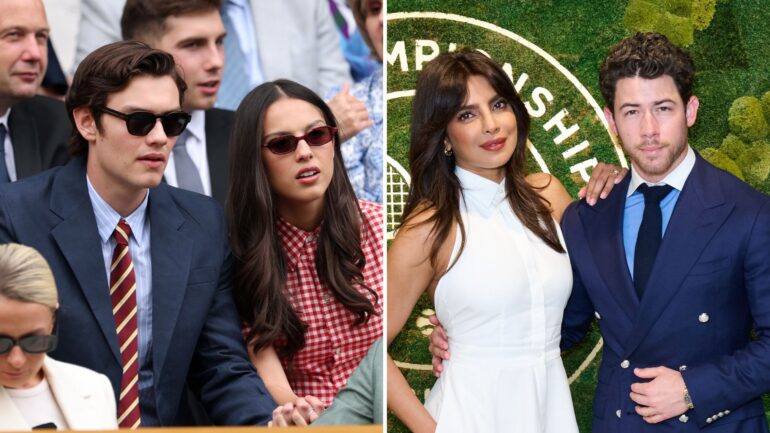 Actor, Louis Patridge and musician, Olivia Rodrigo are seen in the Royal Box prior to the Ladies' Singles second round match between Aryna Sabalenka and Marie Bouzkova of Czechia on day three of The Championships Wimbledon 2025 at All England Lawn Tennis and Croquet Club on July 02, 2025 in London, England; Priyanka Chopra and Nick Jonas in the AELTC's Parkside Suite in No.1 Court at The Championships 2025. Held at All England Lawn Tennis and Croquet Club, Wimbledon. Day 3, on July 02, 2025 in London, England.