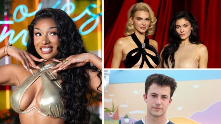 Megan Thee Stallion, Kendall and Kylie Jenner, Dylan Minnette collage
