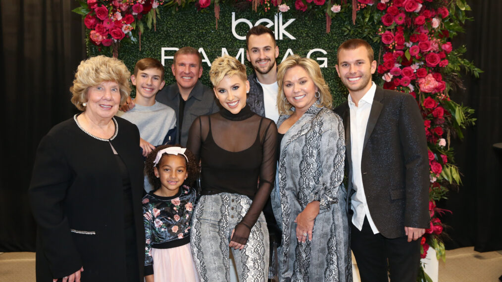 Faye Chrisley, Chloe Chrisley, Savannah Chrisley, Julie Chrisley, Chase Chrisley (L-R Back row) Grayson Chrisley, Todd Chrisley and Nic Kerdiles pose during a personal appearance by Savannah Chrisley at Belk at Cool Springs Galleria Mall