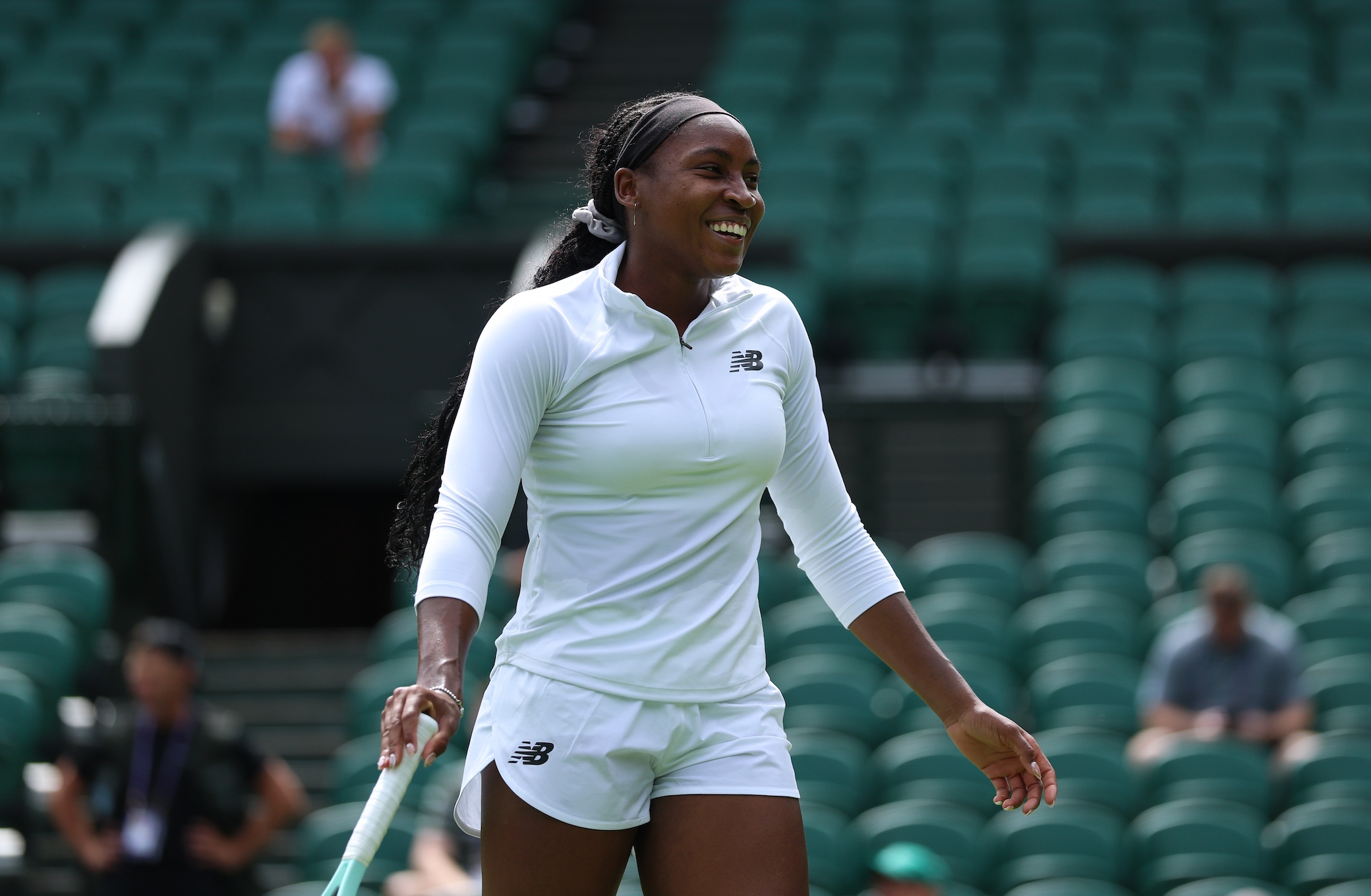 Coco Gauff of United States during a practice session prior to The Championships Wimbledon 2025