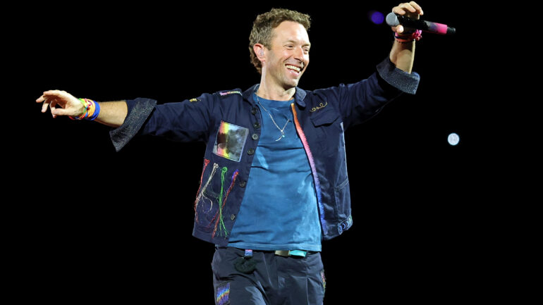 : Chris Martin of Coldplay performs on a stop of the band's Music of the Spheres world tour