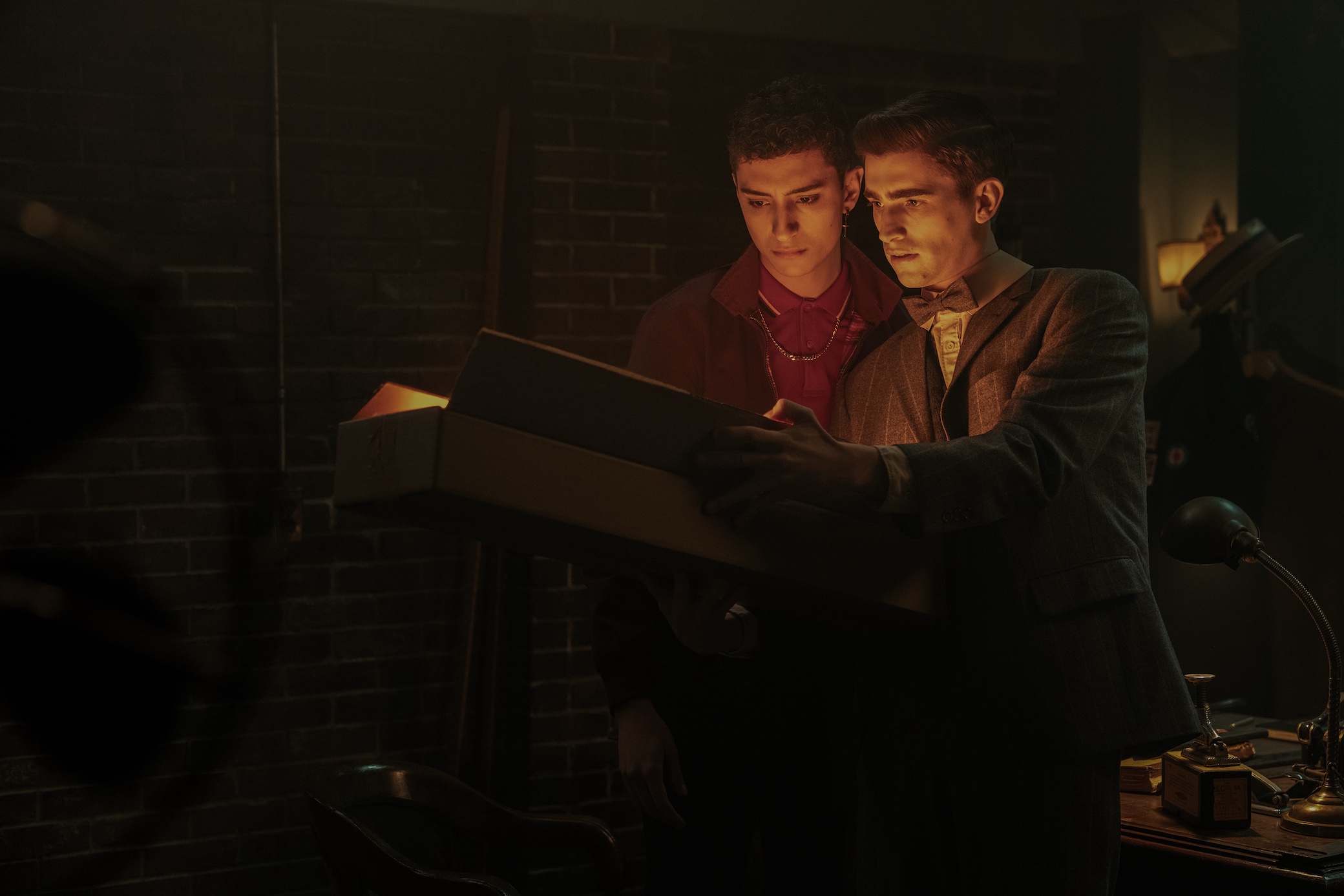 Jayden Revri as Charles Rowland and George Rexstrew as Edwin Payne in episode 8 of DEAD BOY DETECTIVES (2023)