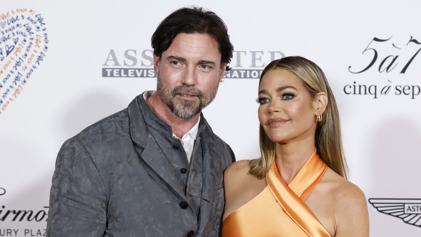 Aaron Phypers and Denise Richards attend the 30th Annual Race To Erase MS Gala at Fairmont Century Plaza on June 02, 2023 in Los Angeles, California.
