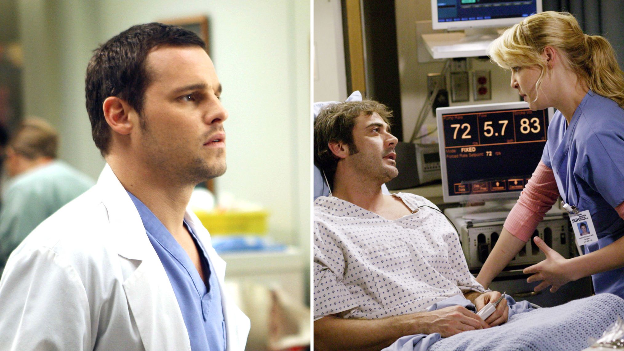 Justin Chambers as Alex; Jeffrey Dean Morgan and Katherine Heigl as Denny and Izzie on 'Grey's Anatomy'