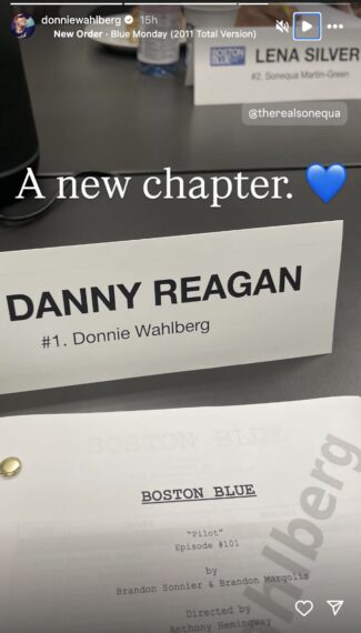 Donnie Wahlberg Instagram story from 'Boston Blue' Episode 1 table read