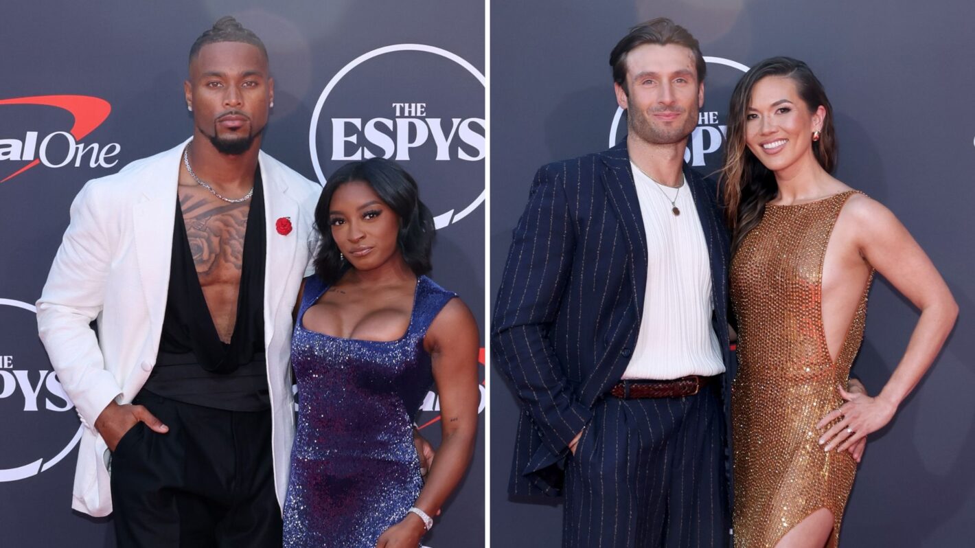 Simone Biles and Jonathan Owens; Garrett Josemans and Taylor Krause at the 2025 ESPYs