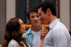 Elizabeth Olsen, Miles Teller, and Callum Turner in 'Eternity'.