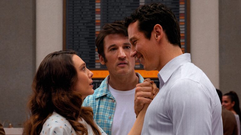 Elizabeth Olsen, Miles Teller, and Callum Turner in 'Eternity'.