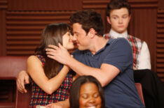 Lea Michele and Cory Monteith kissing on Glee