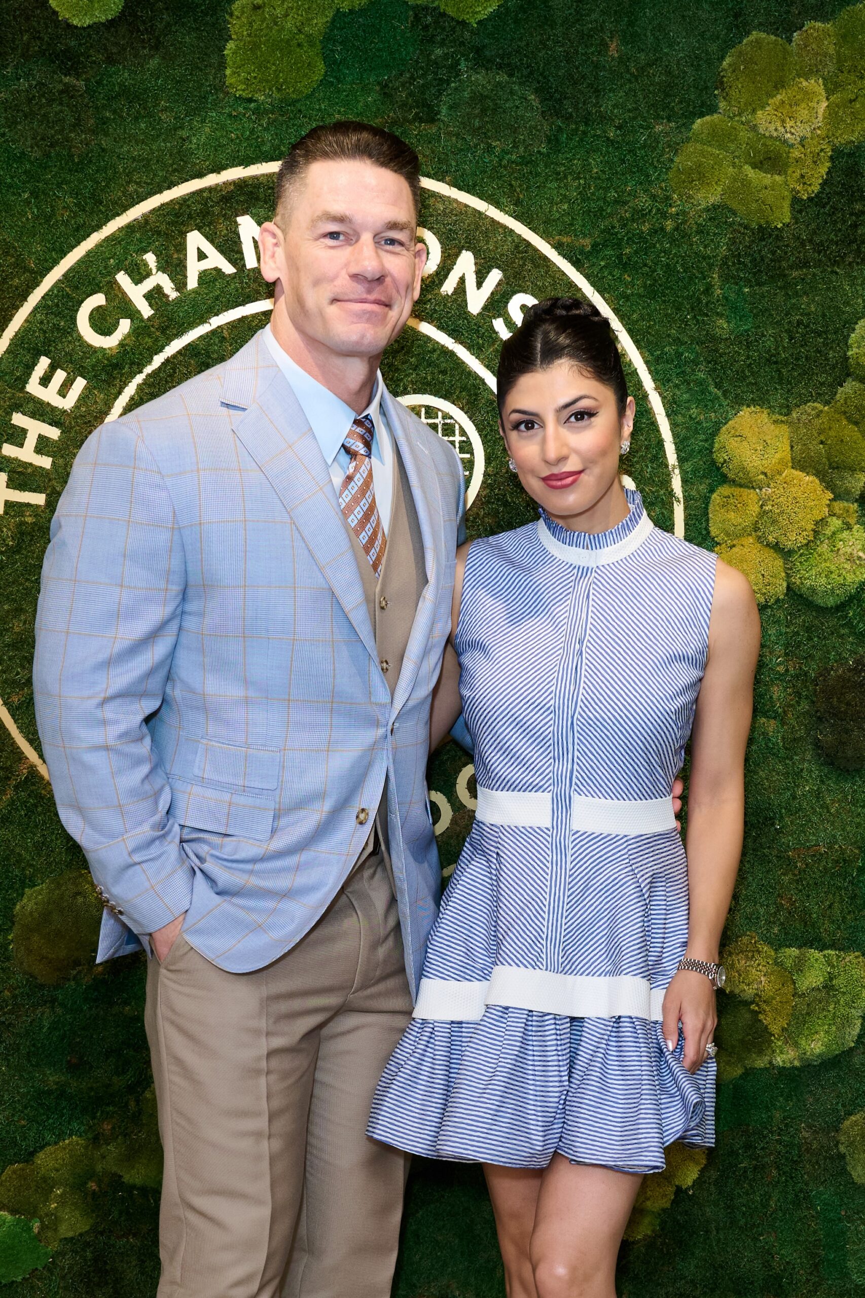 John Cena and Shay Shariatzadeh in the AELTC's Parkside Suite in No.1 Court at The Championships 2025. Held at All England Lawn Tennis and Croquet Club, Wimbledon. Day 3, on July 02, 2025 in London, England.
