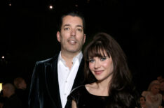 Jonathan Scott and Zooey Deschanel attend Elton John AIDS Foundation's 33rd Annual Academy Awards Viewing Party on March 02, 2025 in West Hollywood, California
