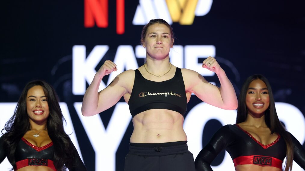 Katie Taylor attends the weigh-in at MSG Theater ahead of Netflix's Katie Taylor vs Amanda Serrano 3 on July 11 at Madison Square Garden, on July 10, 2025 in New York City.