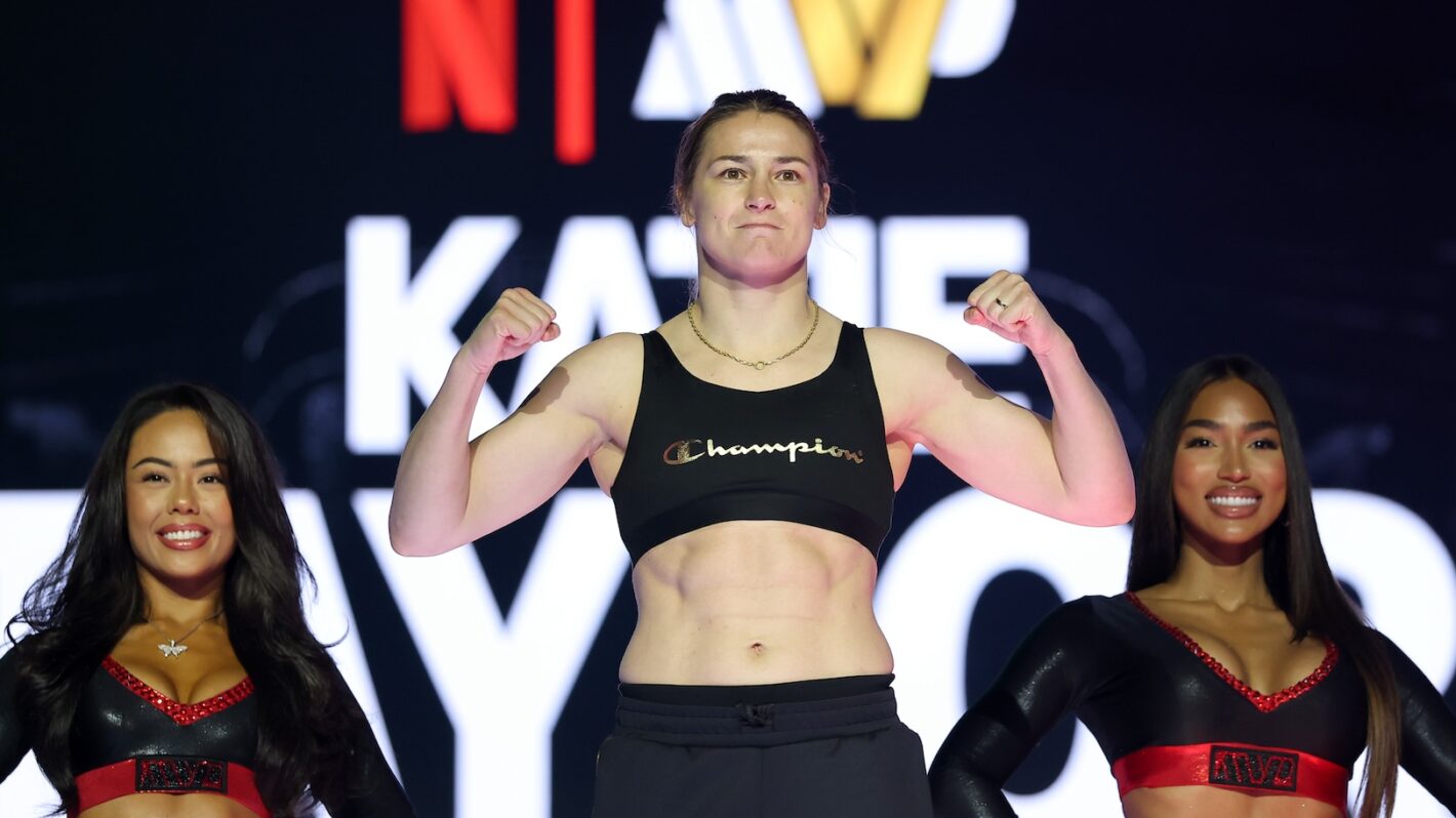 Katie Taylor attends the weigh-in at MSG Theater ahead of Netflix's Katie Taylor vs Amanda Serrano 3 on July 11 at Madison Square Garden, on July 10, 2025 in New York City.