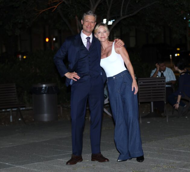 Kelli Giddish and Peter Scanavino filming 'Law & Order: SVU' Season 27