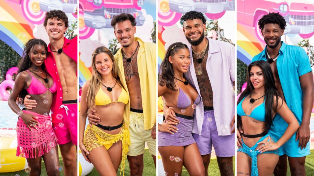 Olandria Carthen, Nicolas “Nic” Vansteenberghe, Iris Kendall, Jose “Pepe” Garcia-Gonzalez, Amaya Espinal, Bryan Arenales, Huda Mustafa, Chris Seeley in 'Love Island USA' Season 7