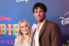Meg Donnelly and Drake Rodger arrive at the world premiere of Disney's 'Zombies 4: Dawn Of The Vampires'at El Capitan Theatre on July 08, 2025 in Los Angeles, California.