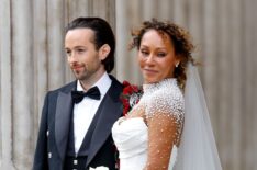 Rory McPhee and Mel B depart following their wedding in the OBE (Order of the British Empire) Chapel at St Paul's Cathedral on July 5, 2025 in London, England.