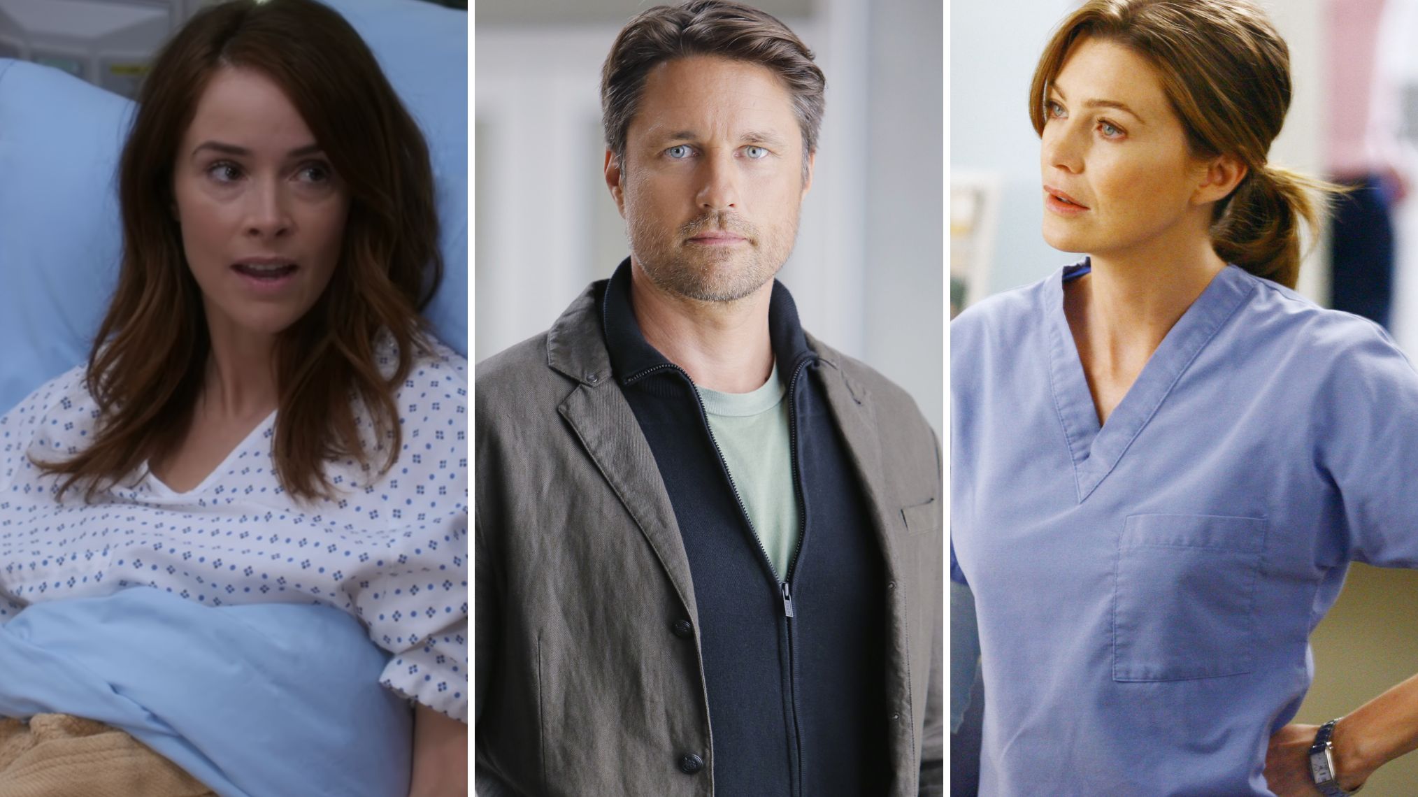 Abigail Spencer as Megan; Martin Henderson as Nathan; Ellen Pompeo as Meredith on 'Grey's Anatomy'