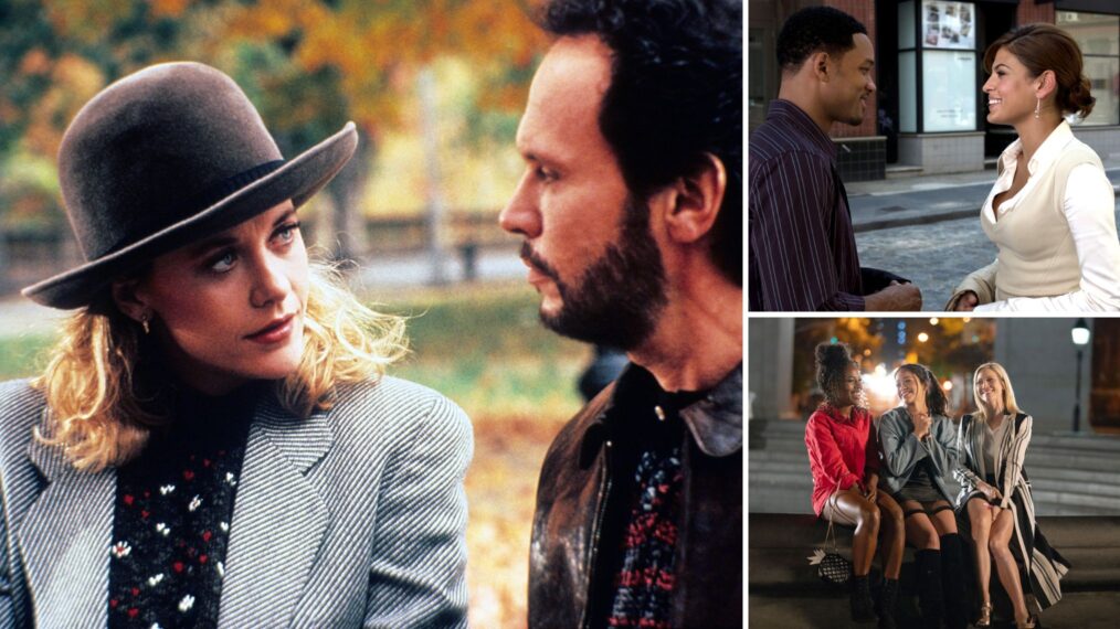 Meg Ryan and Billy Crystal in 'When Harry Met Sally'; Will Smith and Eva Mendes in Hitch; DeWanda Wise, Gina Rodriguez, and Brittany Snow in 'Someone Great'