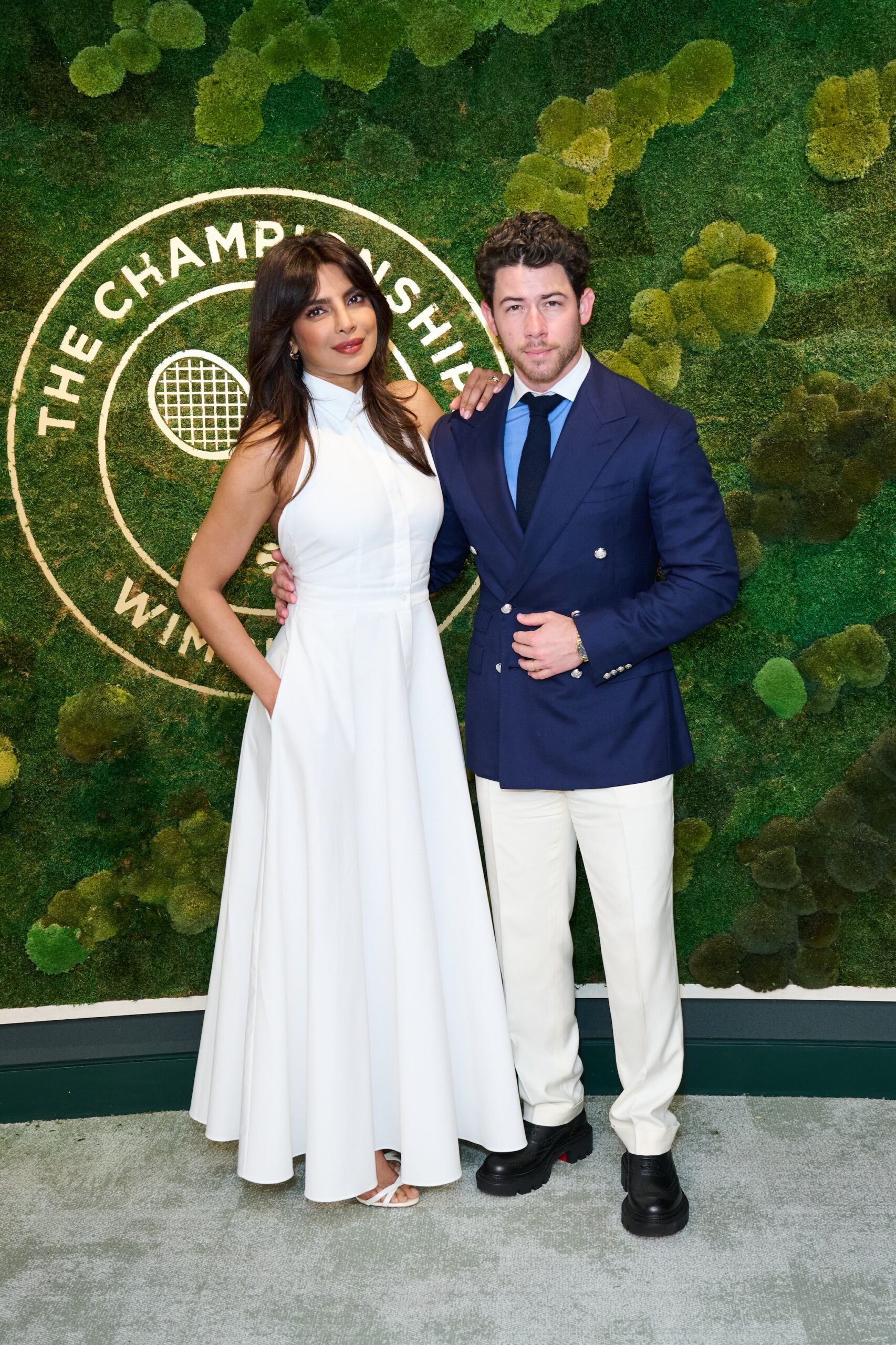 Priyanka Chopra and Nick Jonas in the AELTC's Parkside Suite in No.1 Court at The Championships 2025. Held at All England Lawn Tennis and Croquet Club, Wimbledon. Day 3, on July 02, 2025 in London, England.