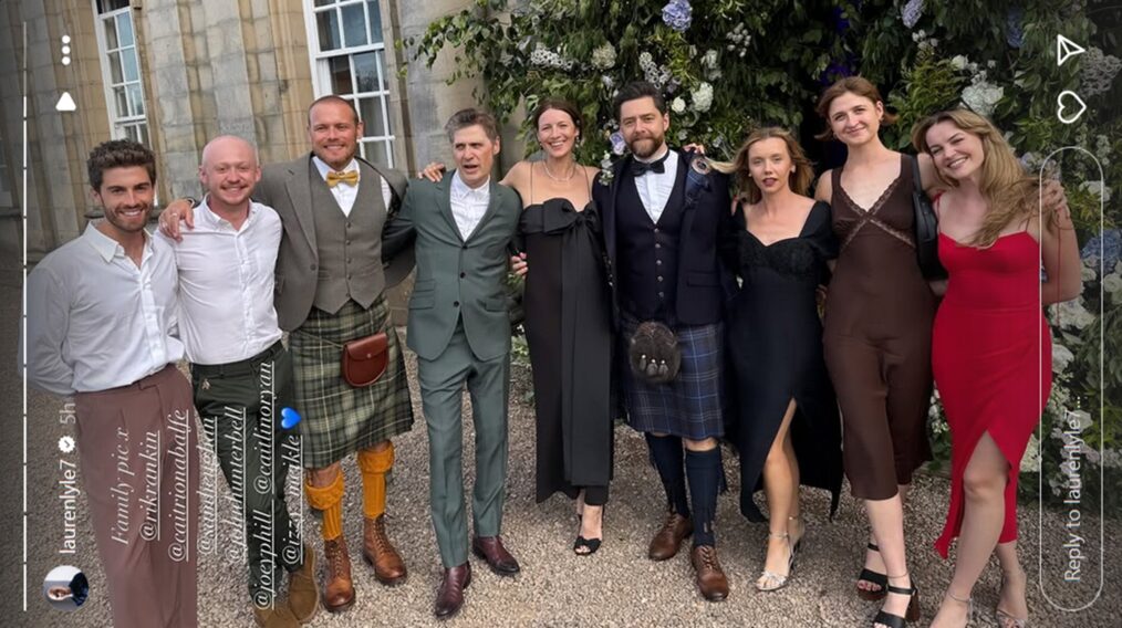 'Outlander' stars Joey Phillips, John Bell, Sam Heughan, Caitirona Balfe, Richard Rankin, Lauren Lyle, Caitlin O'Ryan, and Izzy Meikle-Small reunite